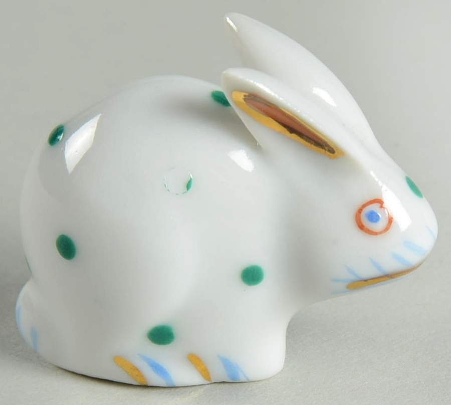 Rabbits & Bunnies (Single) Rabbit Sitting-Polka Dot/Green - No Box by Herend-1