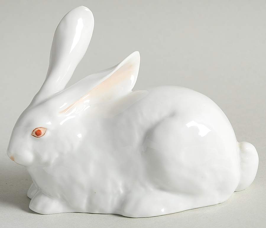 Rabbits & Bunnies (Single) Lying Rabbit-Natural/White - No Box by Herend-1
