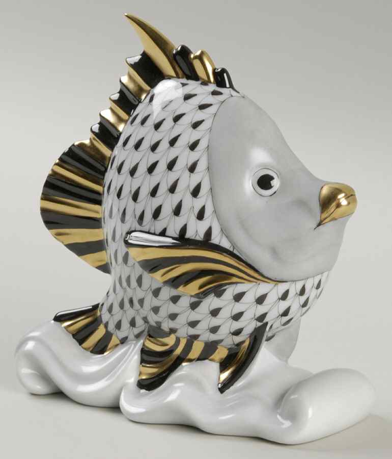 Fish Tropical Fish On Wave-Black - No Box by Herend-1