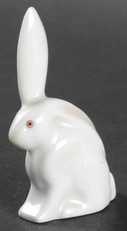 Rabbits & Bunnies (Single) Miniature Rabbit-One Ear Up/Natural - No Box by Herend-1