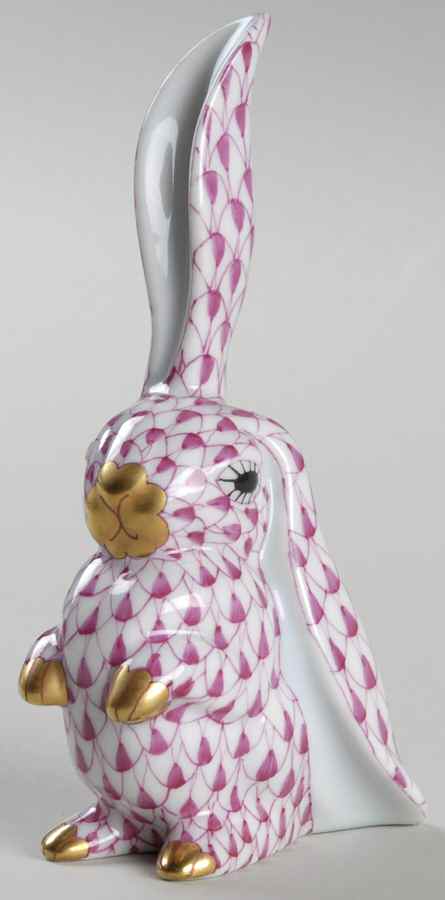 Rabbits & Bunnies (Single) Rabbit-One Ear Up/Raspberry - No Box by Herend-1