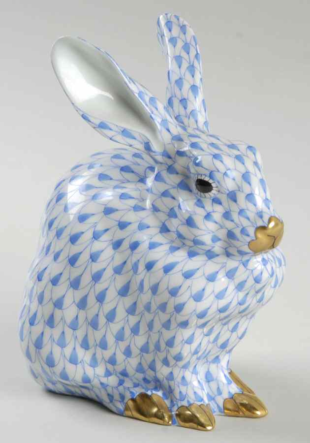 Rabbits & Bunnies (Single) Bunny Sitting-Blue - No Box by Herend-1