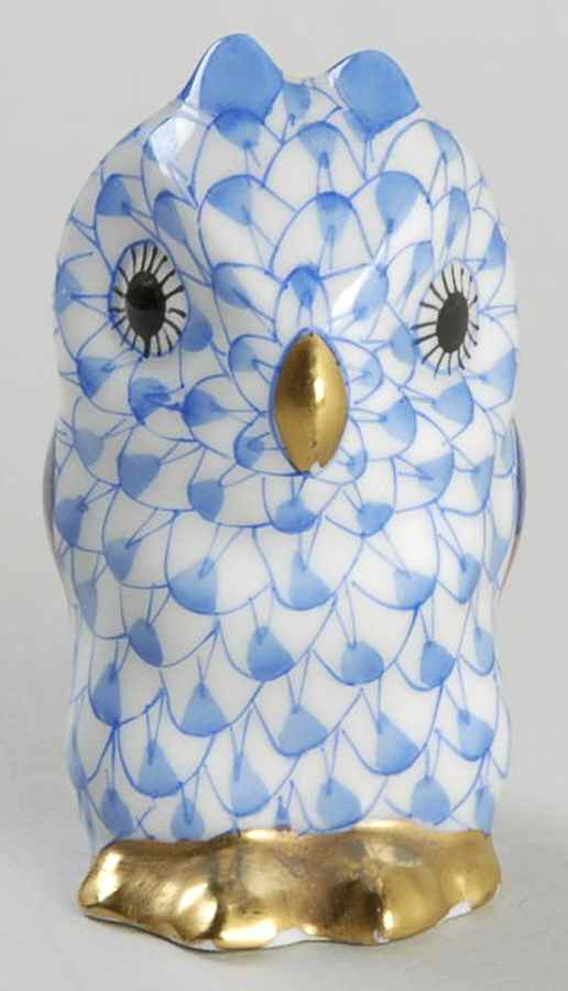 Birds of Prey Miniature Owl-Blue - No Box by Herend-1
