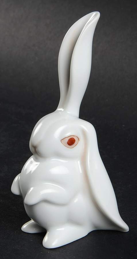 Rabbits & Bunnies (Single) Rabbit-One Ear Up/Natural-White - No Box by Herend-1