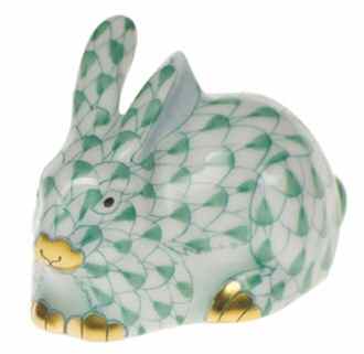 Rabbits & Bunnies (Single) Miniature Rabbit Lying-Green - No Box by Herend-1