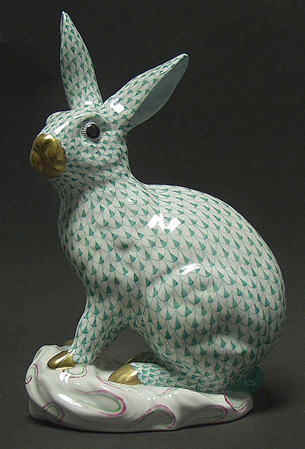 Rabbits & Bunnies (Single) Rabbit-Green - No Box by Herend-1