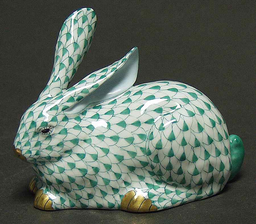 Rabbits & Bunnies (Single) Lying Rabbit-Green - No Box by Herend-1