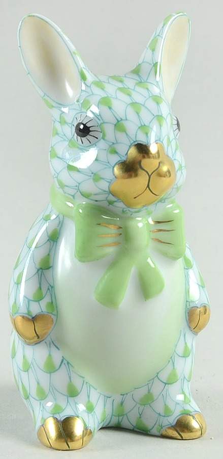 Rabbits & Bunnies (Single) Bunny With Bowtie-Key Lime - No Box by Herend-1