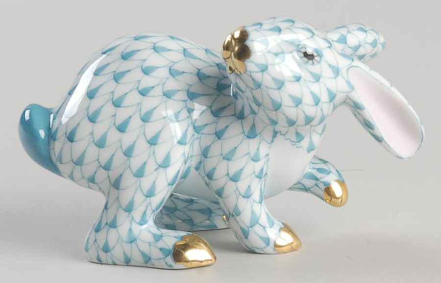 Rabbits & Bunnies (Single) Running Rabbit-Turquoise - No Box by Herend-1