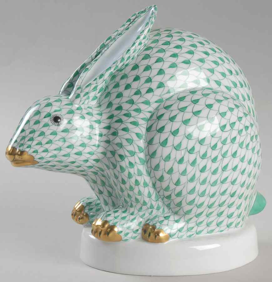 Rabbits & Bunnies (Single) Sitting Rabbit-Large/Green - No Box by Herend-1