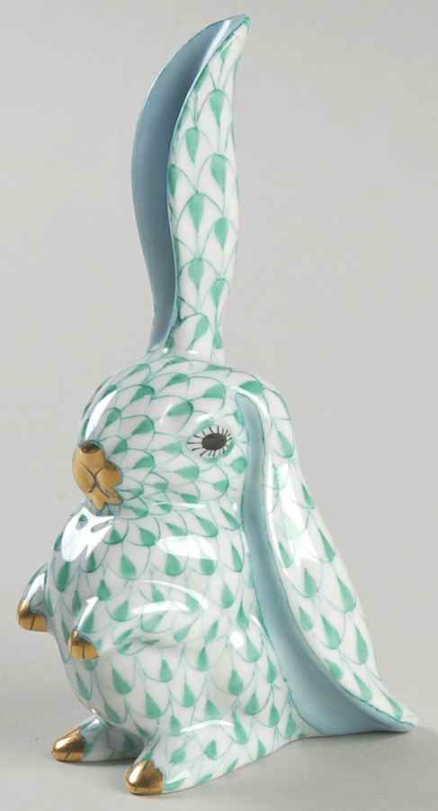 Rabbits & Bunnies (Single) Rabbit-One Ear Up/Green - No Box by Herend-1
