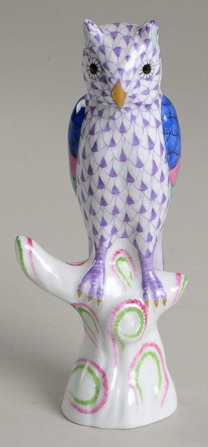 Birds of Prey Owl On Branch-Lilac - No Box by Herend-1