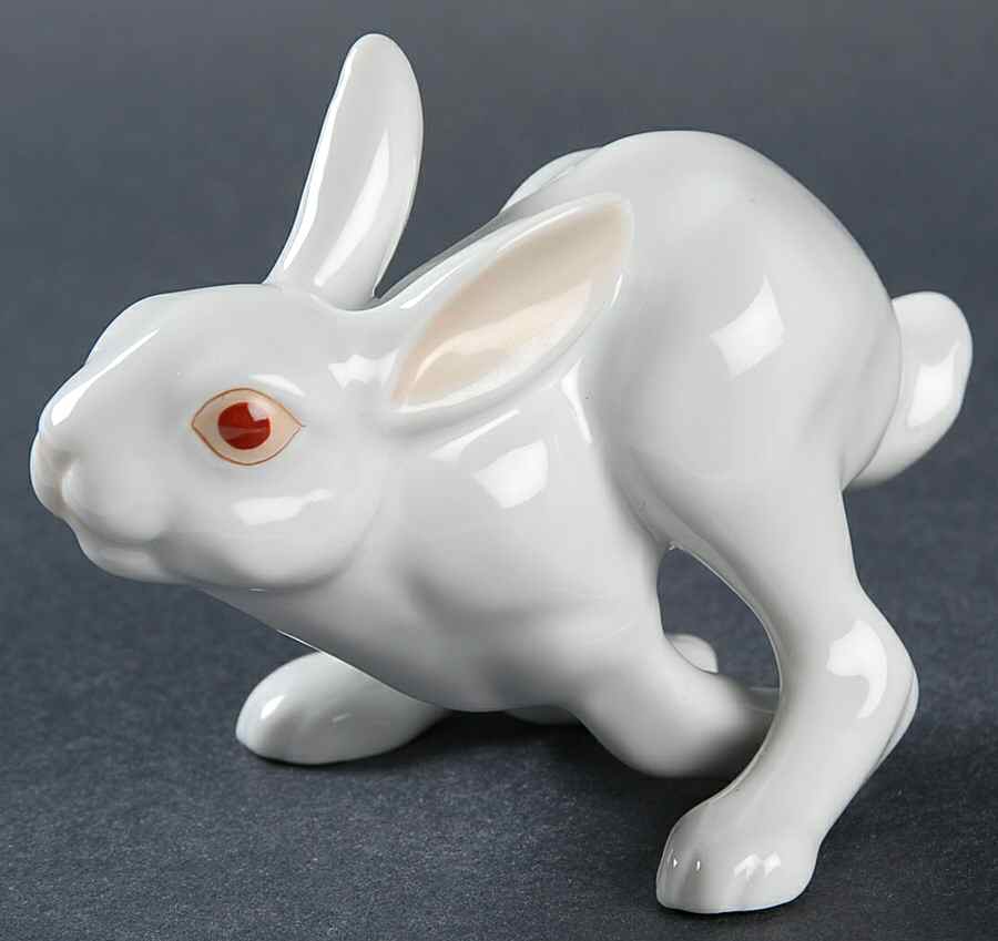 Rabbits & Bunnies (Single) Running Rabbit-Natural/White - No Box by Herend-1