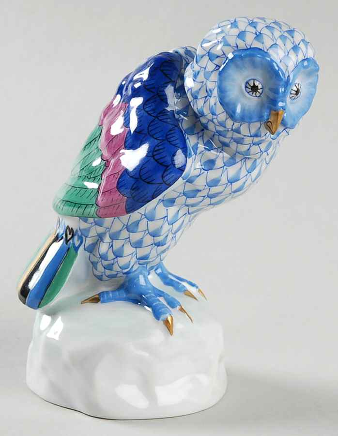 Birds of Prey Owl-Blue - No Box by Herend-1
