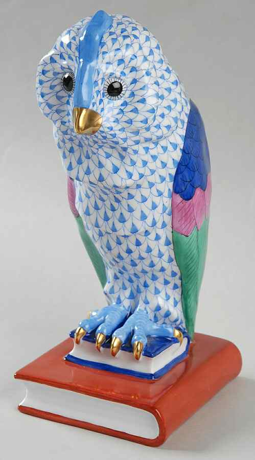 Birds of Prey Owl On Books-Blue - No Box 42 by Herend-1
