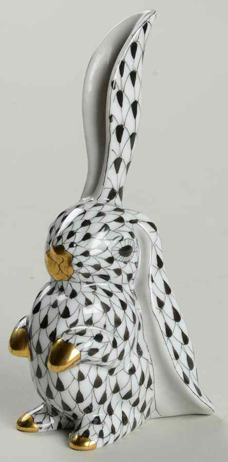 Rabbits & Bunnies (Single) Rabbit-One Ear Up/Black - No Box by Herend-1