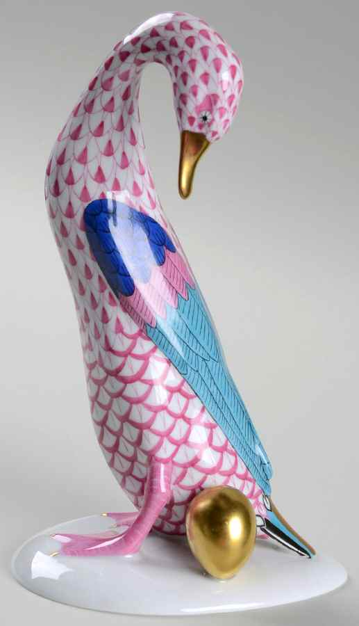Nursery Rhymes-Fairy Tales Goose W/Golden Egg-Raspberry - No Box by Herend-1