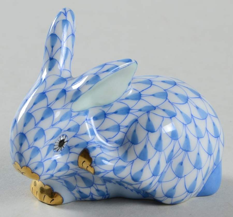 Rabbits & Bunnies (Single) Scratching Bunny/Small-Blue - No Box by Herend-1