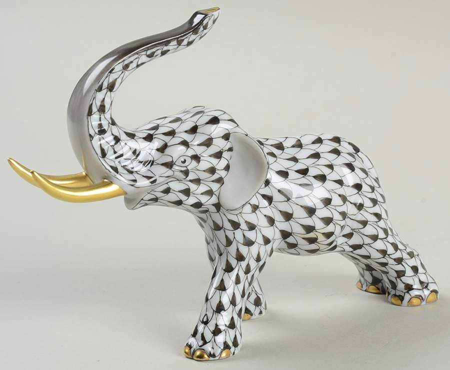 Elephants Elephant W/ Tusks -Black - No Box by Herend-1