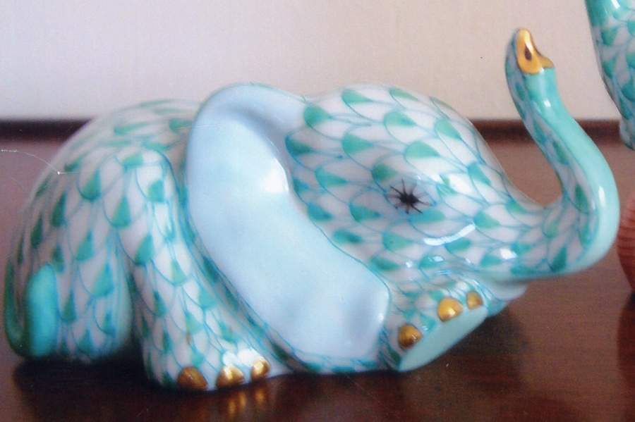 Elephants Lying Baby Elephant-Green - No Box by Herend-1