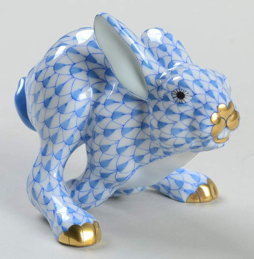 Rabbits & Bunnies (Single) Rabbit Fleeing-Blue - No Box by Herend-1