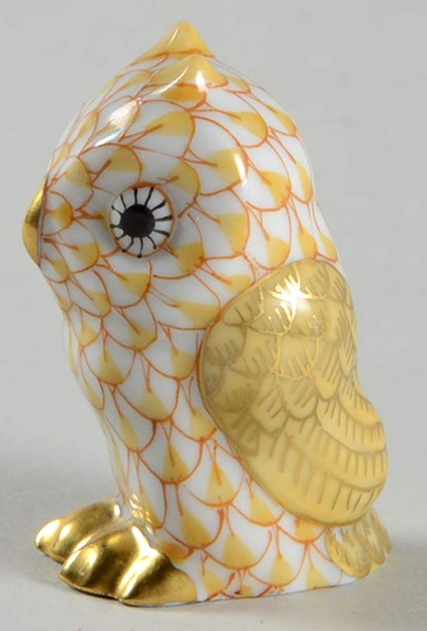 Birds of Prey Miniature Owl-Butterscotch - No Box by Herend-1