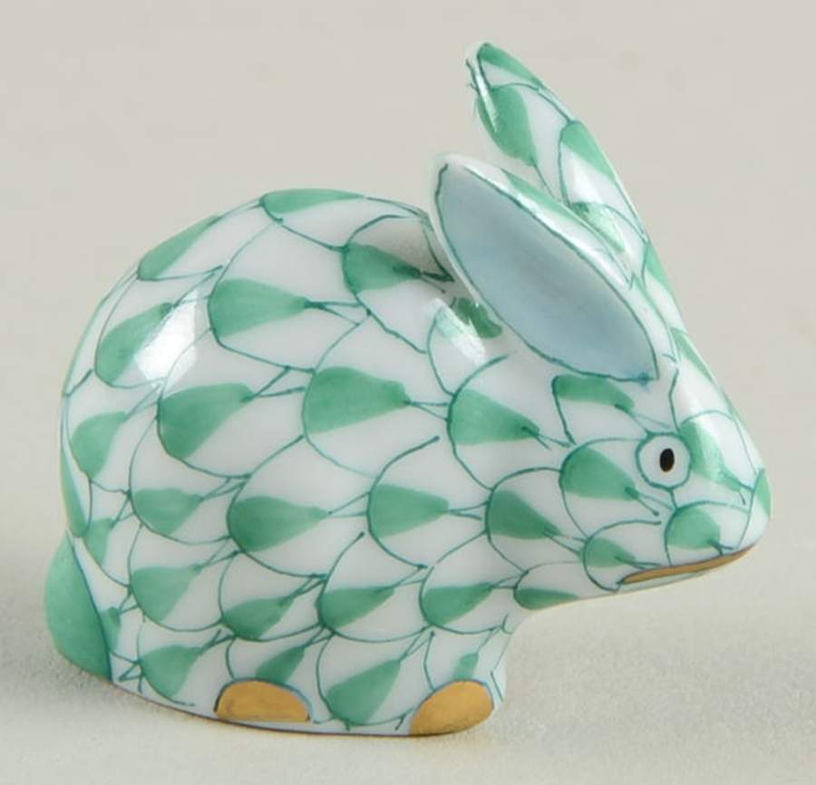 Rabbits & Bunnies (Single) Miniature Lying Rabbit-Green - No Box by Herend-1