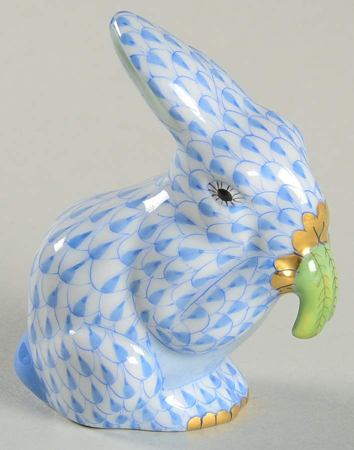 Rabbits & Bunnies (Single) Bunny Eating-Blue - No Box by Herend-1