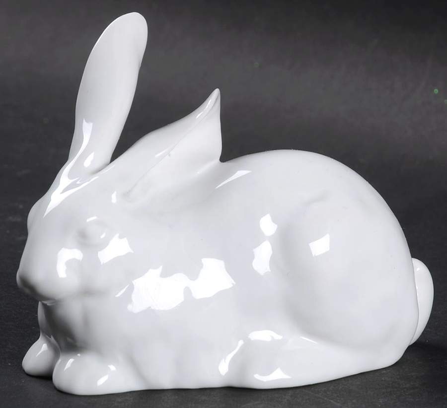 Rabbits & Bunnies (Single) Lying Rabbit-White/Undecorated - No Box by Herend-1