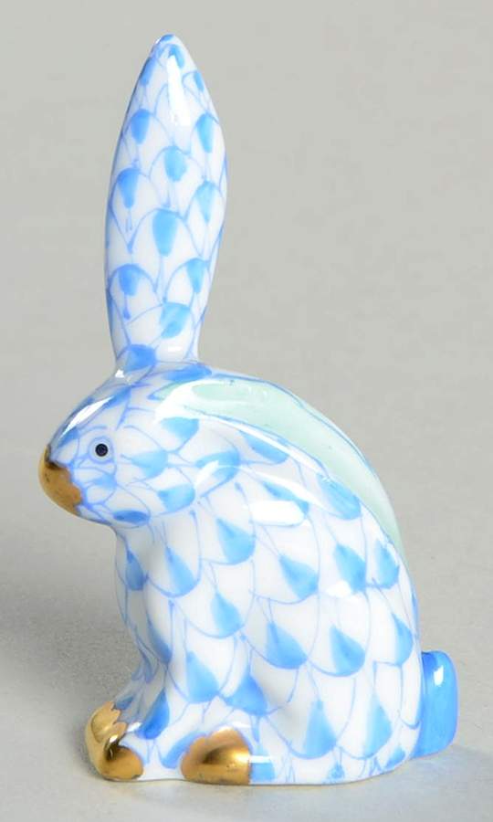 Rabbits & Bunnies (Single) Miniature Rabbit-One Ear Up/Blue - No Box by Herend-1