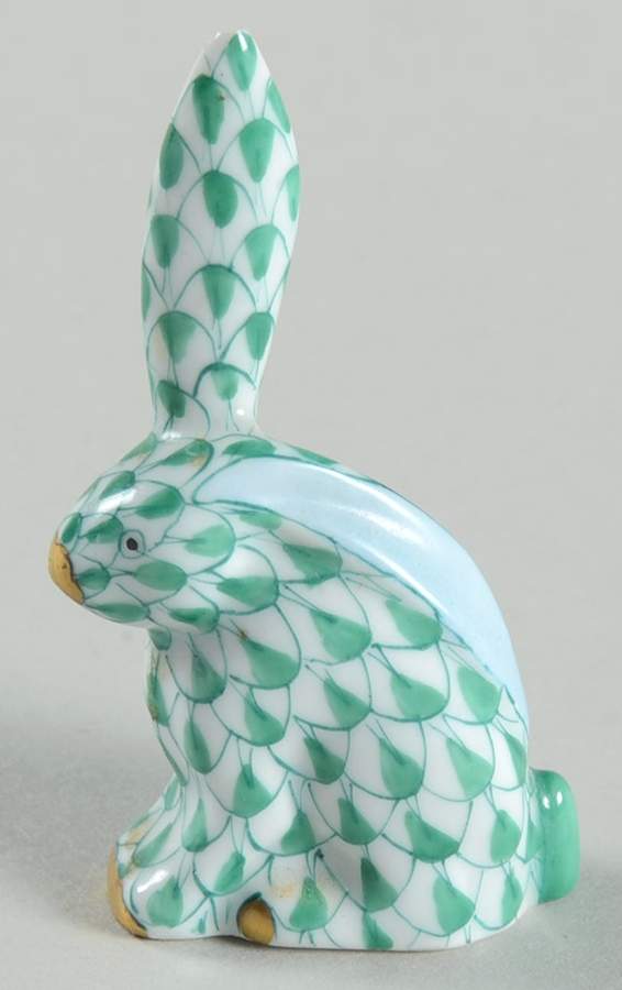 Rabbits & Bunnies (Single) Miniature Rabbit-One Ear Up/Green - No Box by Herend-1
