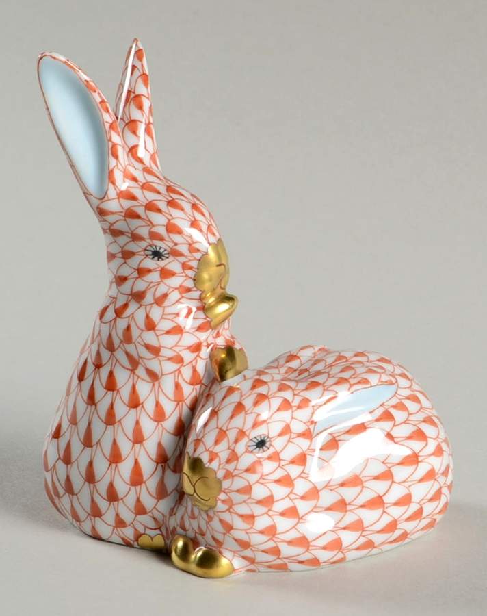 Rabbits & Bunnies (More Than 1) Rabbit Pair-Rust - No Box by Herend-1