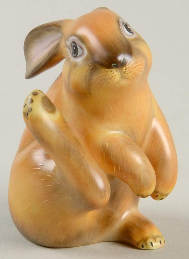 Rabbits & Bunnies (Single) Scratching Bunny-Natural/Brown - No Box by Herend-1