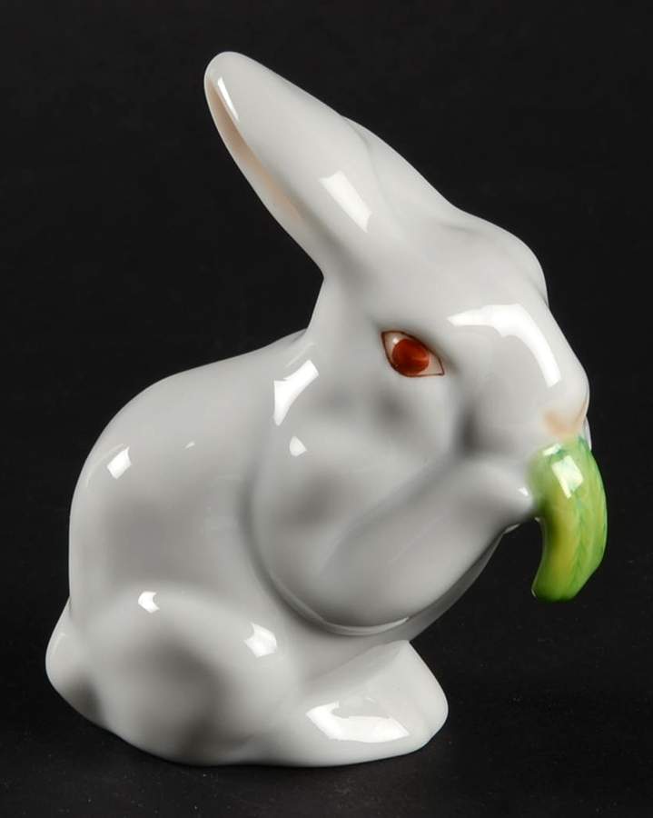 Rabbits & Bunnies (Single) Bunny Eating-Natural/White - No Box by Herend-1