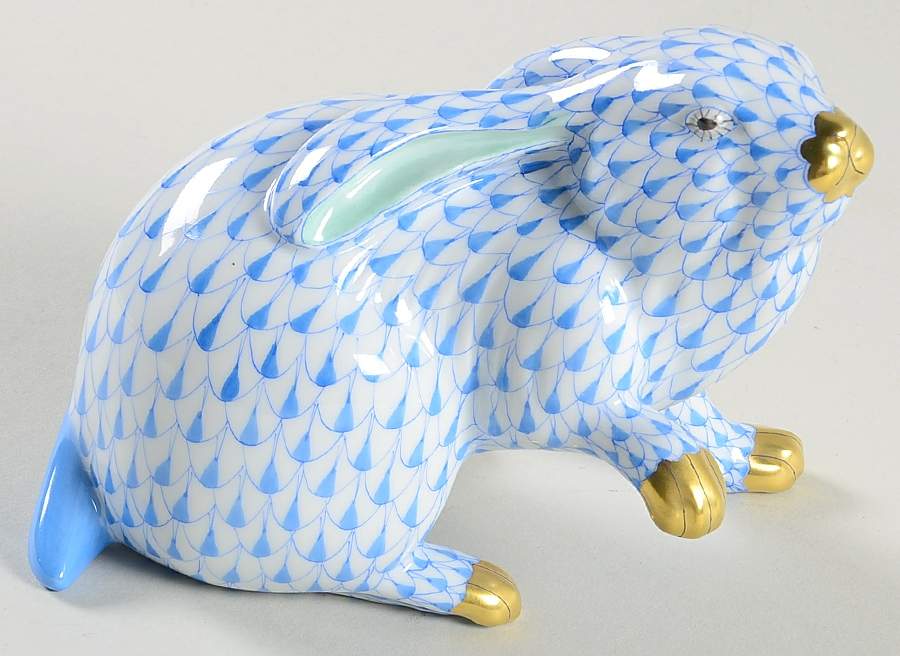 Rabbits & Bunnies (Single) Rabbit Sitting-Blue - No Box by Herend-1