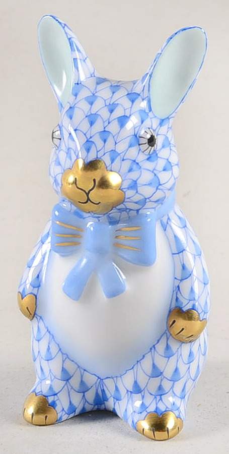 Rabbits & Bunnies (Single) Bunny With Bowtie-Blue - No Box by Herend-1