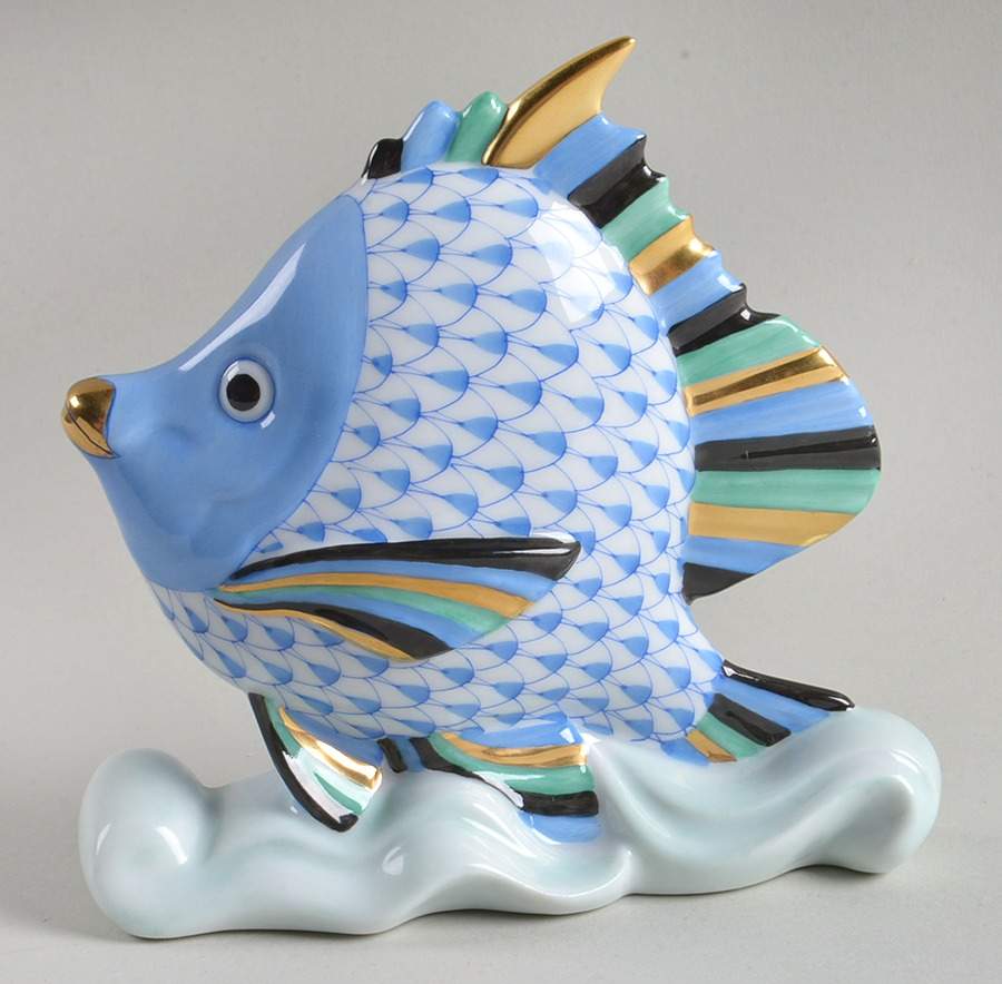 Fish Tropical Fish On Wave-Blue - No Box by Herend-1