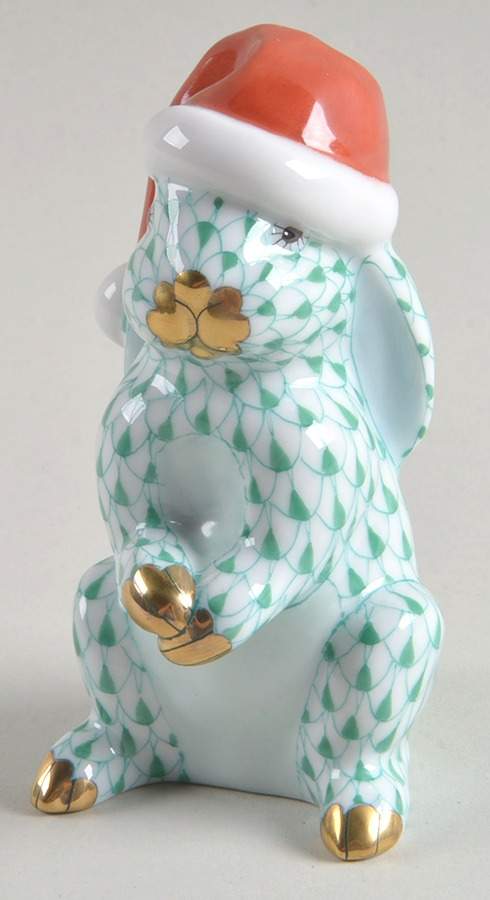 Rabbits-Bunnies (Holidays-Seasonal) Santa Bunny-Green - No Box by Herend-1