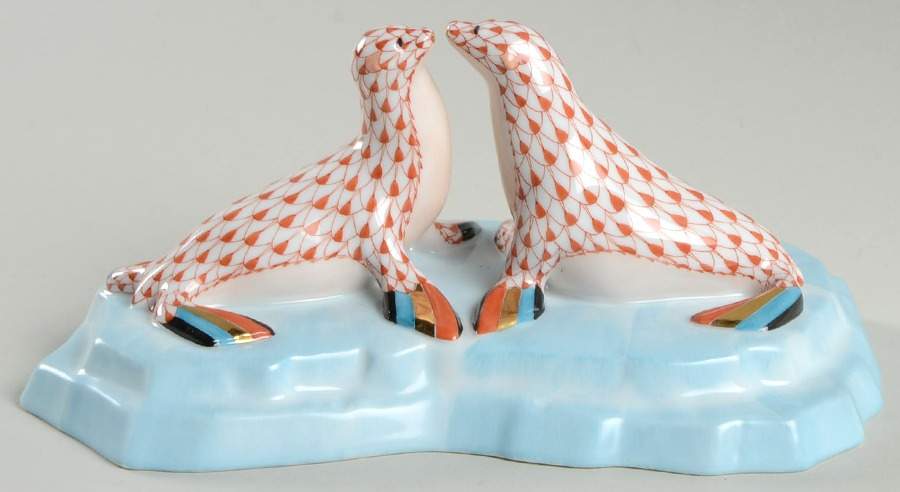 Sea Marine Animals Kissing Sea Lions-Rust - No Box by Herend-1