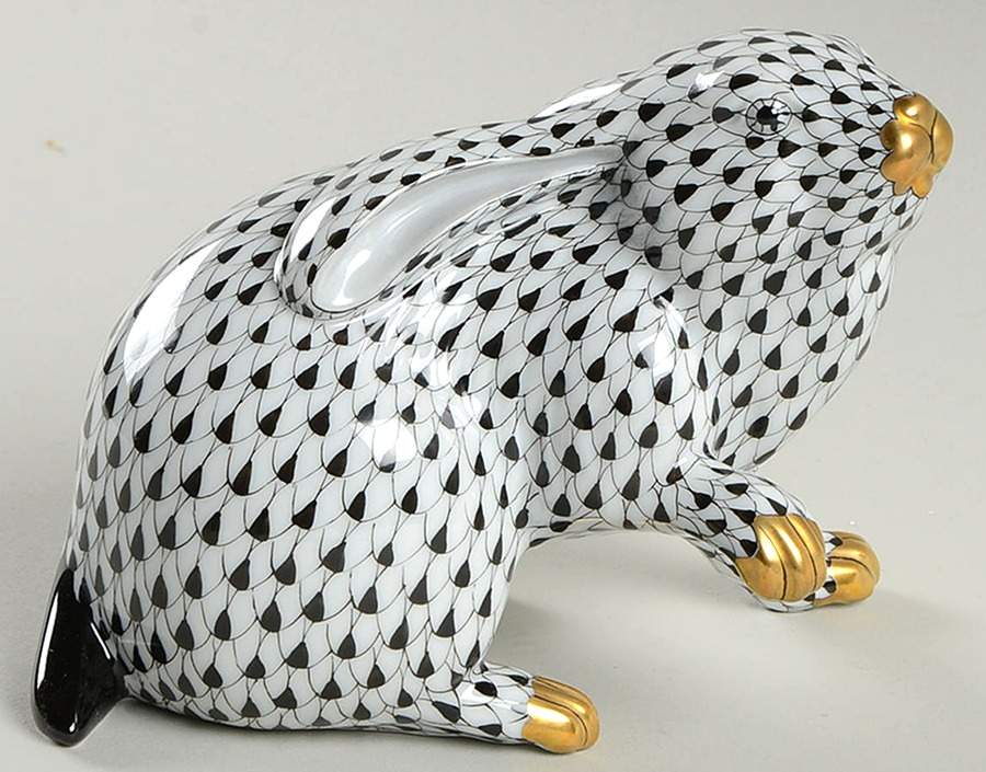 Rabbits & Bunnies (Single) Rabbit Sitting-Black - No Box by Herend-1