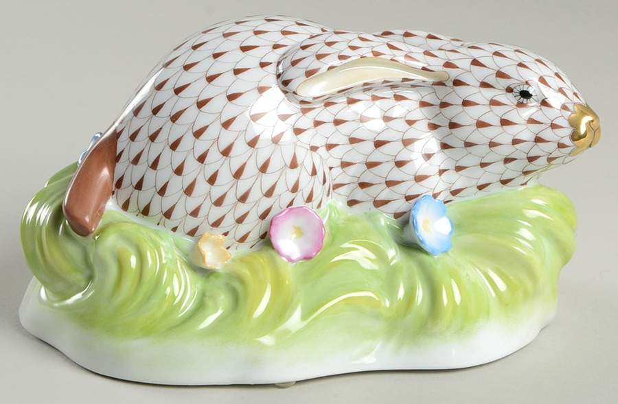 Rabbits & Bunnies (Single) Rabbit In Grass-Chocolate - No Box by Herend-1
