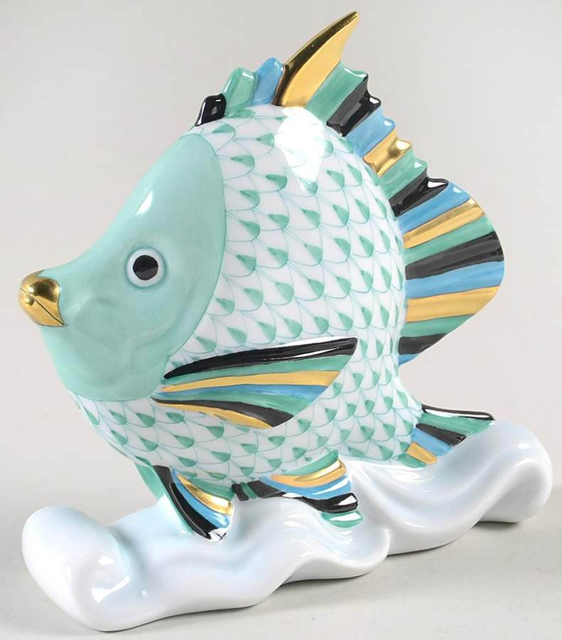Fish Tropical Fish On Wave-Green - No Box by Herend-1