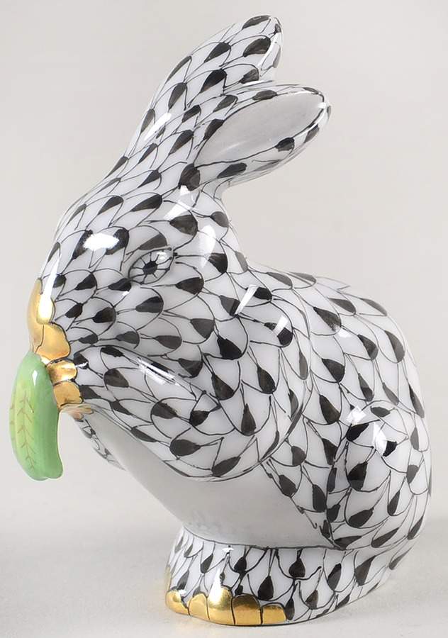 Rabbits & Bunnies (Single) Bunny Eating-Black - No Box by Herend-1