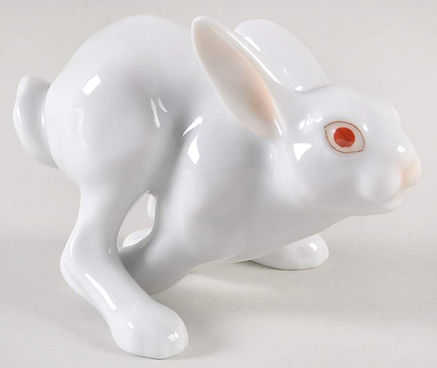 Rabbits & Bunnies (Single) Rabbit Fleeing-Natural/White - No Box by Herend-1