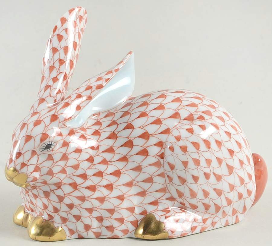 Rabbits & Bunnies (Single) Lying Rabbit-Rust - No Box by Herend-1