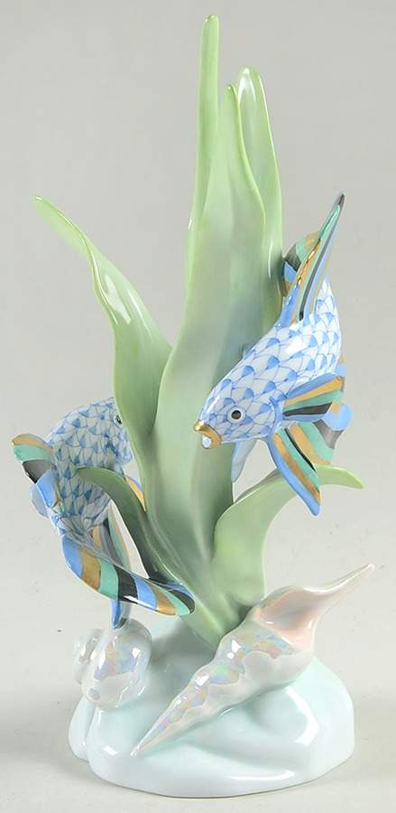 Fish Fish Sculpture-Blue/Multi - No Box by Herend-1