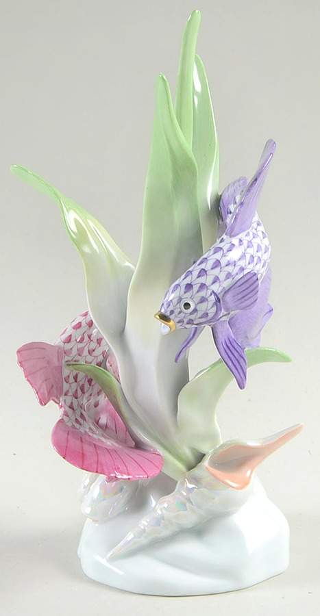 Fish Fish Sculpture-Raspberry/Lilac - No Box by Herend-1