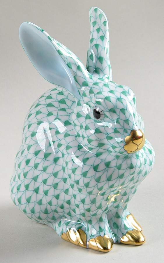 Rabbits & Bunnies (Single) Bunny Sitting-Green - No Box by Herend-1