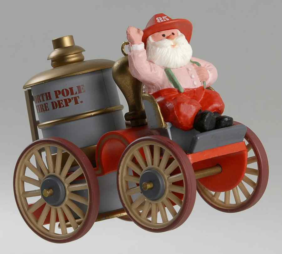 Here Comes Santa 1985-Santa's Fire Engine - Boxed by Hallmark Gold Crown-1