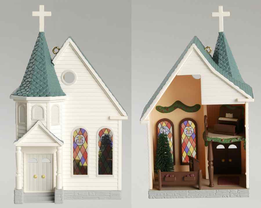 Nostalgic Houses & Shops 1995-Town Church - No Box by Hallmark Gold Crown-1